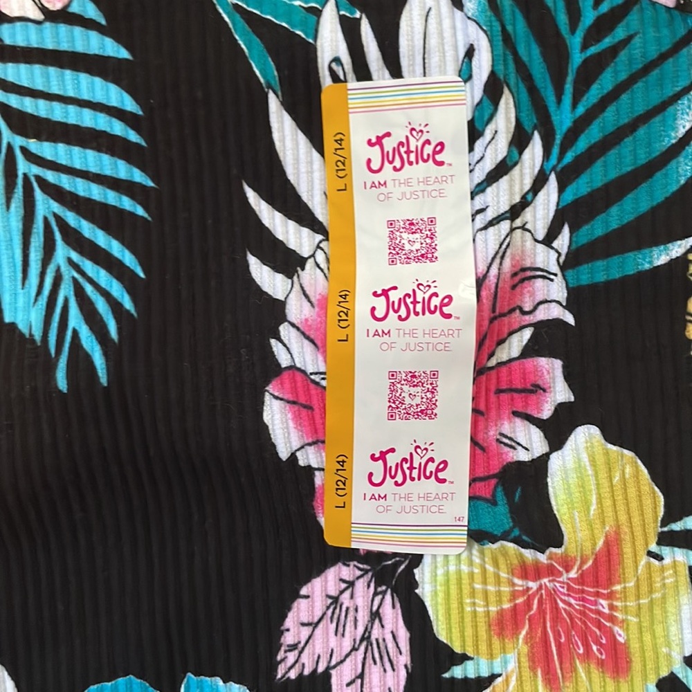 Justice Black Floral Ribbed Hineck Tank Top L (12/14) - Picture 4 of 8